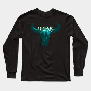 Blue Bull Skull for Taurus Astrological Zodiac Sign Long Sleeve T-Shirt